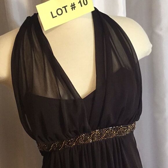 Halter dress in chocolate brown beaded front small - Picture 5 of 16